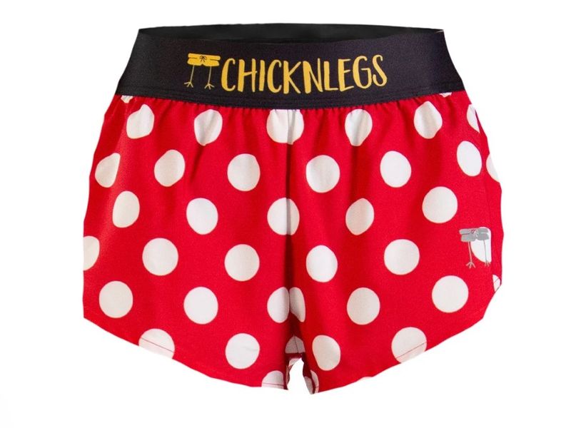 CHICKNLEGS WOMENS RED POLKA DOTS 1.5" SPLIT SHORTS