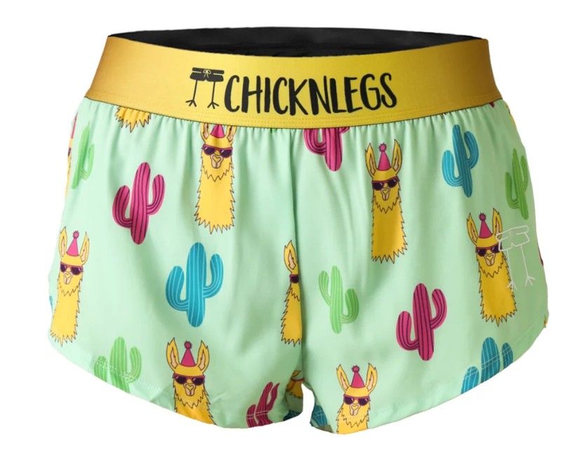 CHICKNLEGS WOMENS GREEN LLAMAS 1.5" SPLIT SHORTS