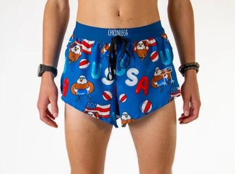 CHICKNLEGS MENS USA POOL PARTY 2" DS SPLIT SHORTS