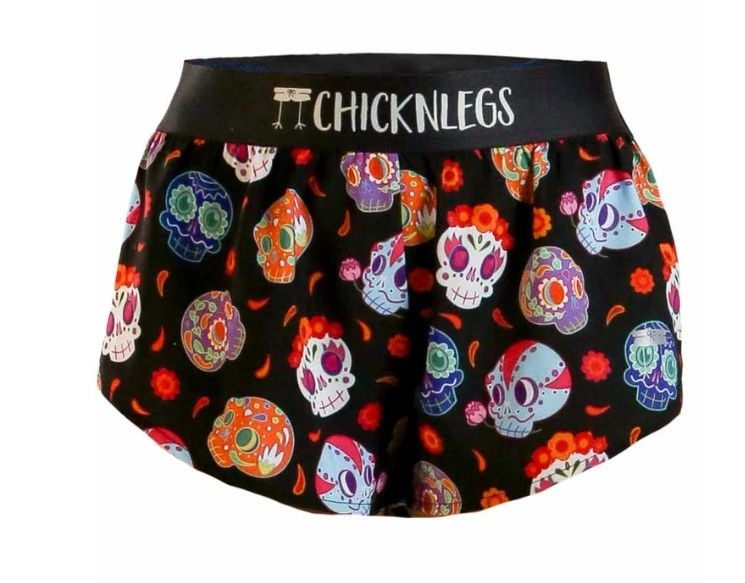 CHICKNLEGS WOMENS SUGAR SKULLS 1.5" SPLIT SHORTS