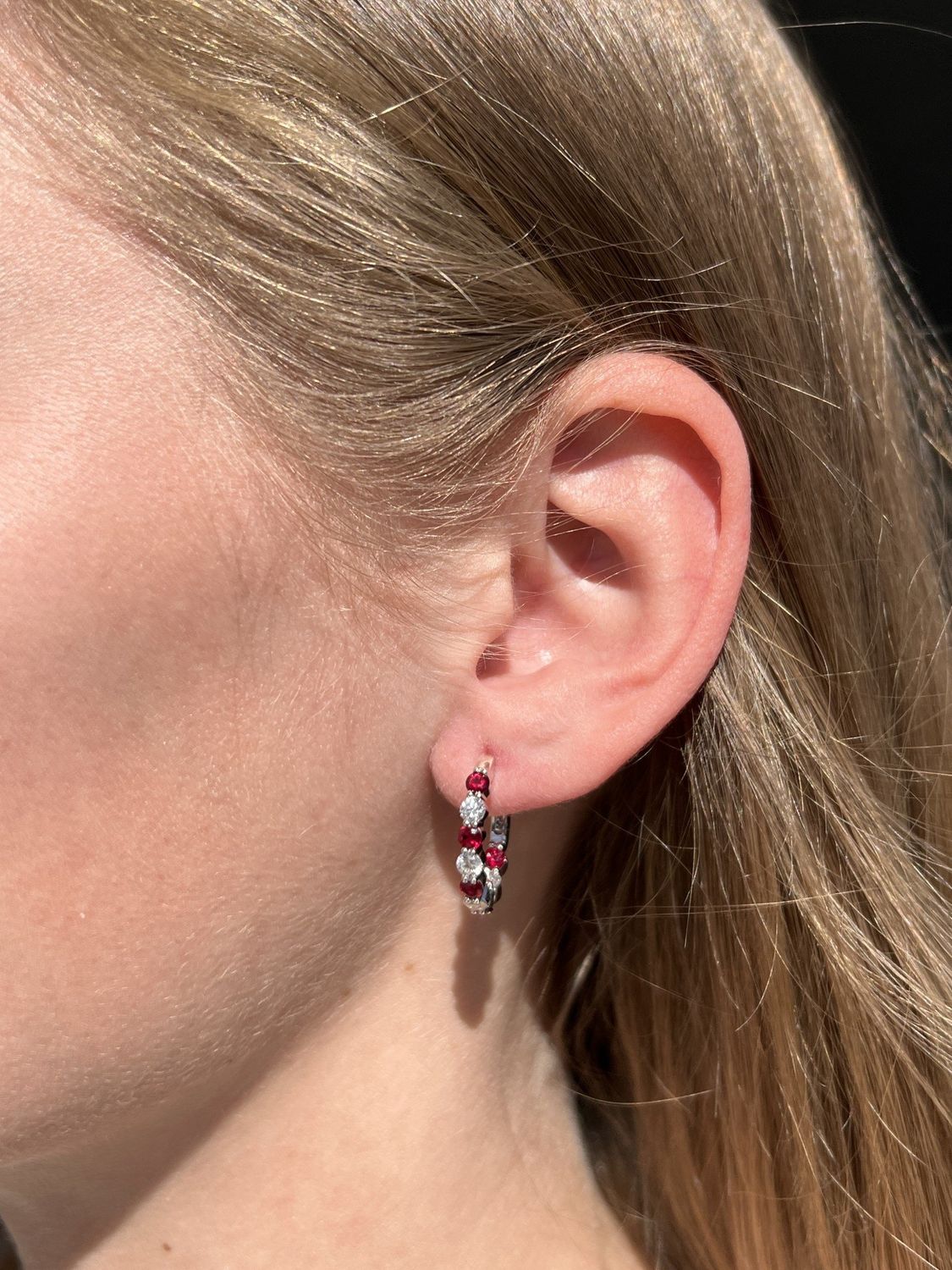 RUBY/DIA HOOPS 1.33CTW, 18K