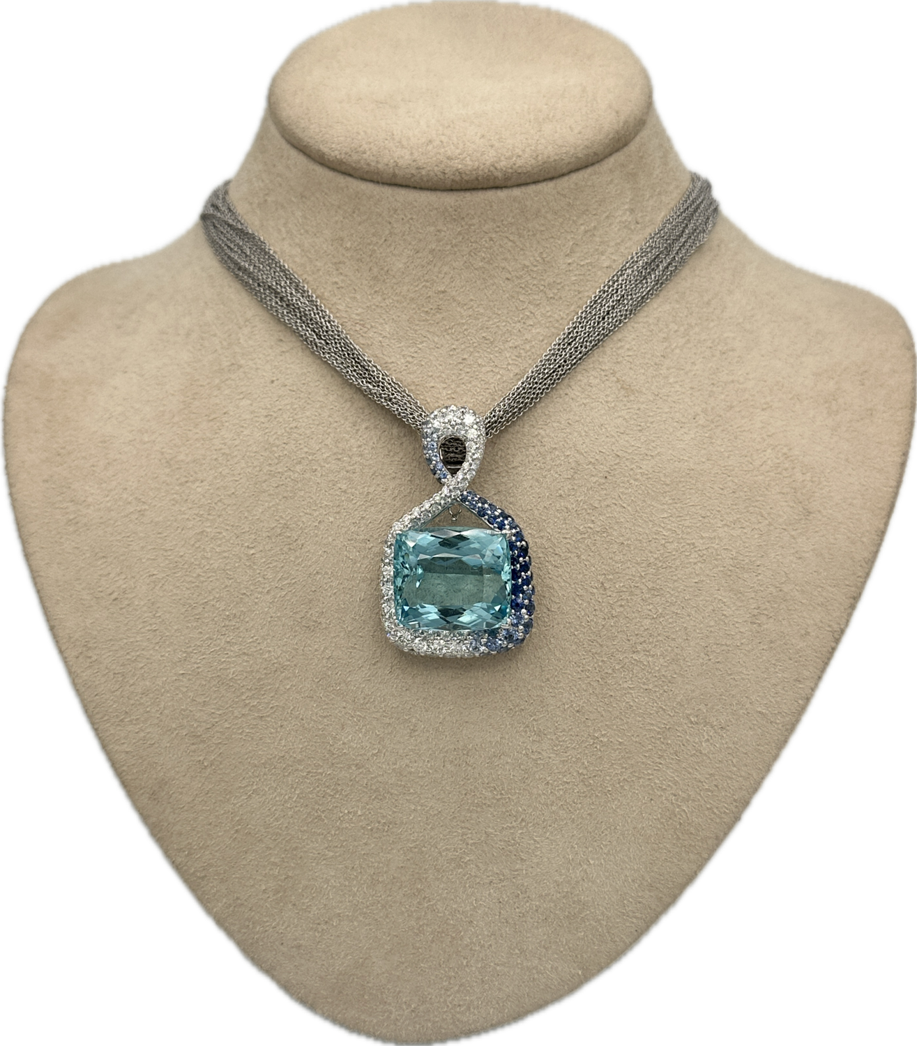 FP-Paris 30.04CT Aqua 2ctw BS 5.01ctw D 18k WG Pend Necklace
