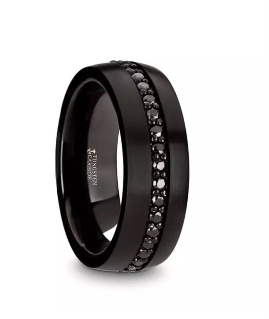 Valiant Black Tungsten Carbide with Black Sapphire Ring