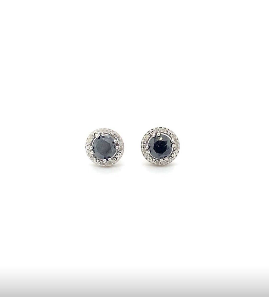 Sterling Silver 2 CTW Black and White Diamond Earrings