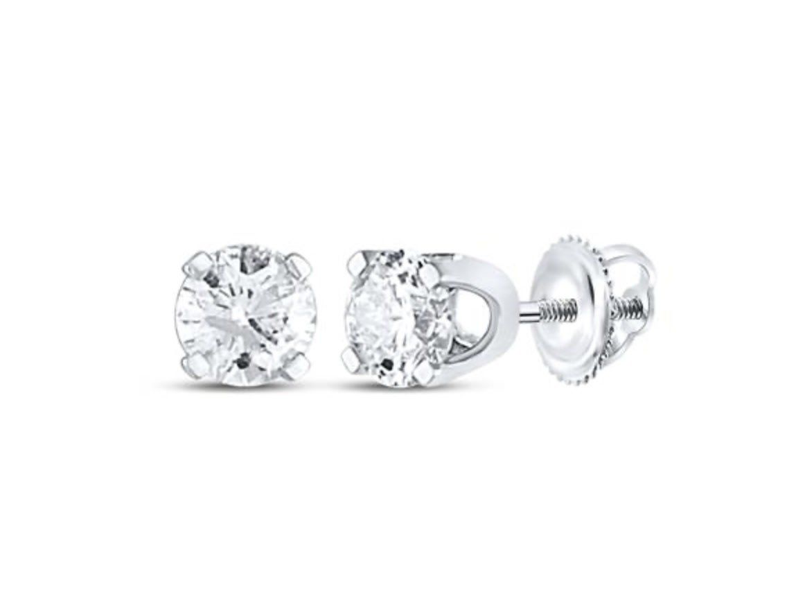 14k White Gold 1/2 ctw Diamond Solitaire Screwback Earrings