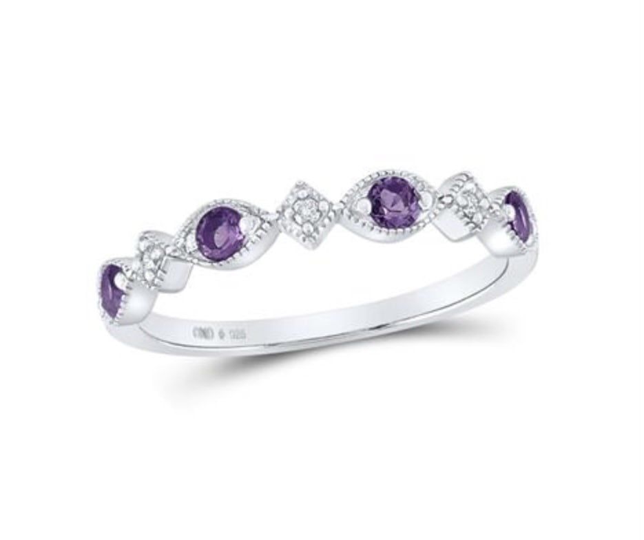 Sterling Silver Amethyst and Diamond Accent Ring