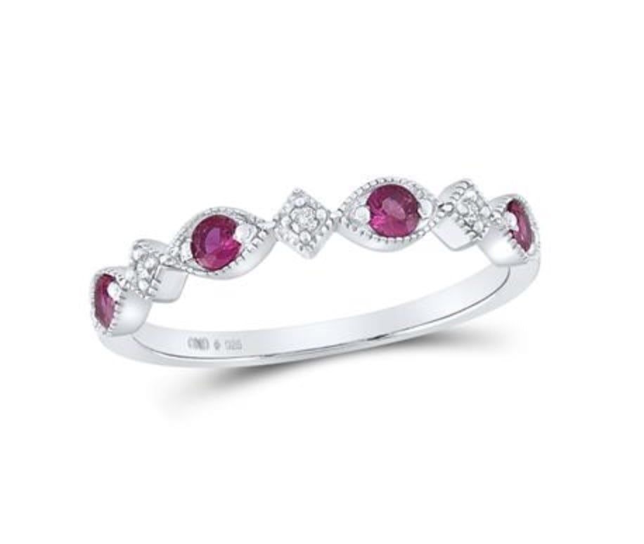 Sterling Silver Created Ruby and Diamond Accent Ring