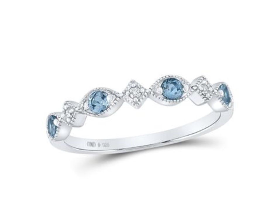 Sterling Silver Blue Topaz and Diamond Accent Ring