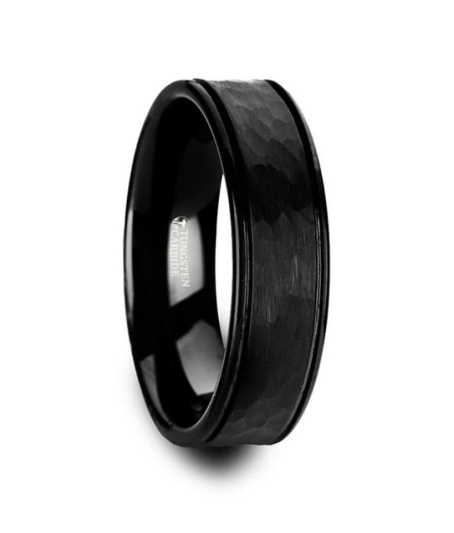 Joiner Black Tungsten Hammered Ring