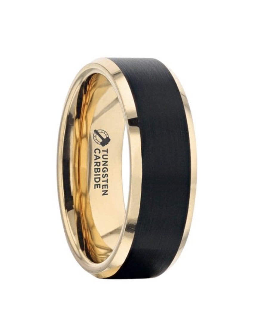 Gaston Brushed Black Tungsten Carbide with Gold Ring