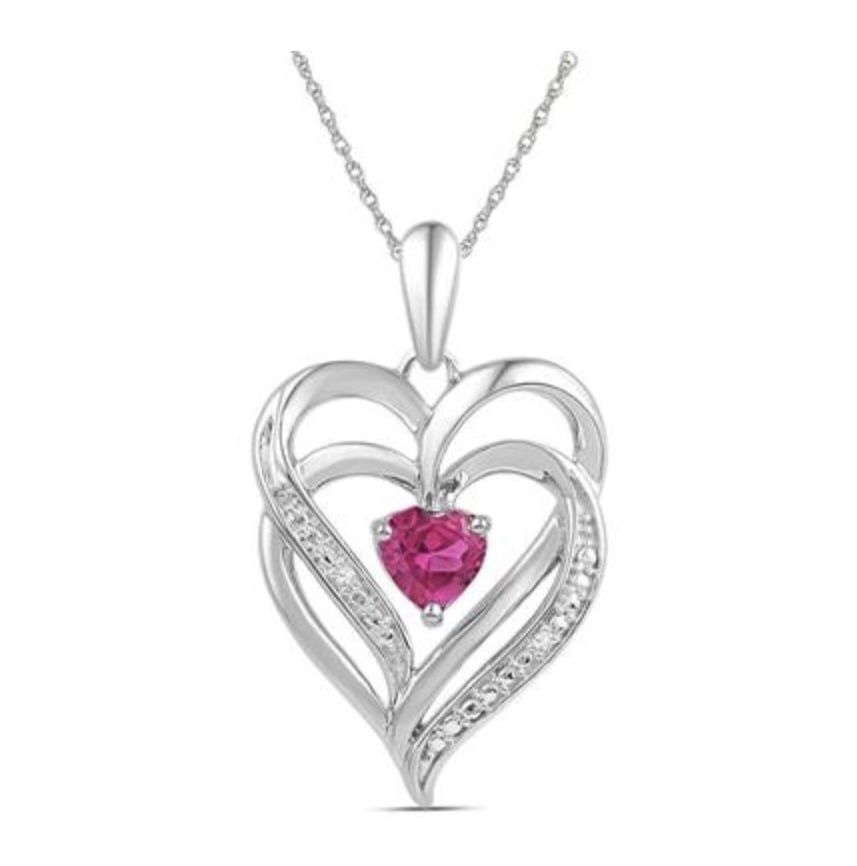 Sterling Silver Lab Created Pink Sapphire Heart Necklace