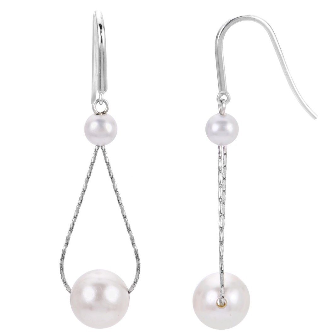 Sterling Silver Pearl Dangle Wire Earrings