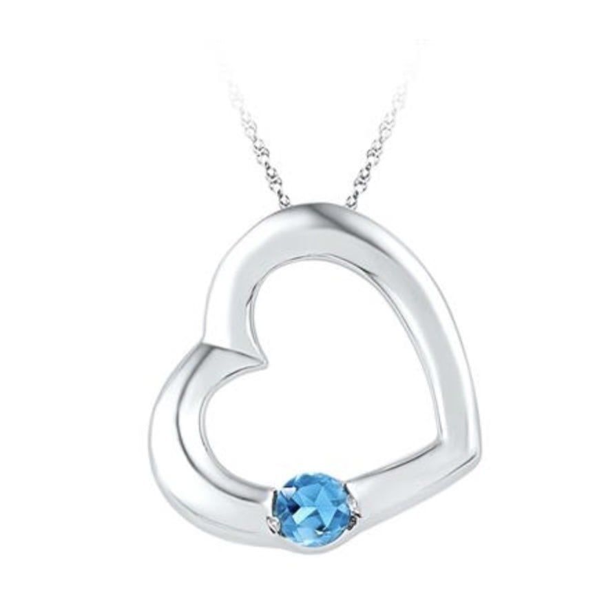 Sterling Silver Blue Topaz Heart Necklace