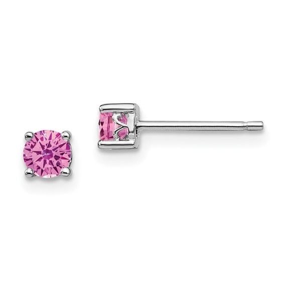 Sterling Silver 4mm Created Pink Sapphire Earrings