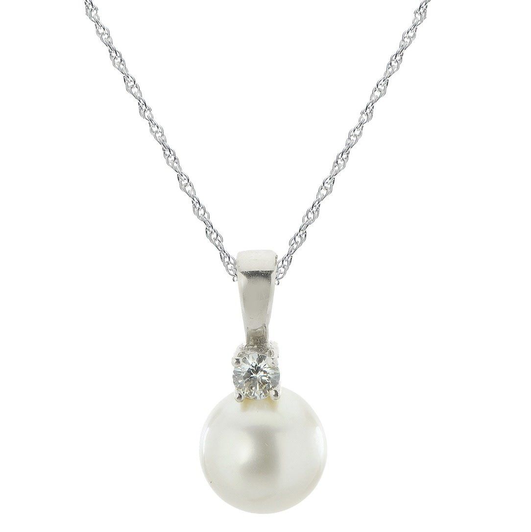 14k White Gold Fresh Water Pearl and Diamond Pendant