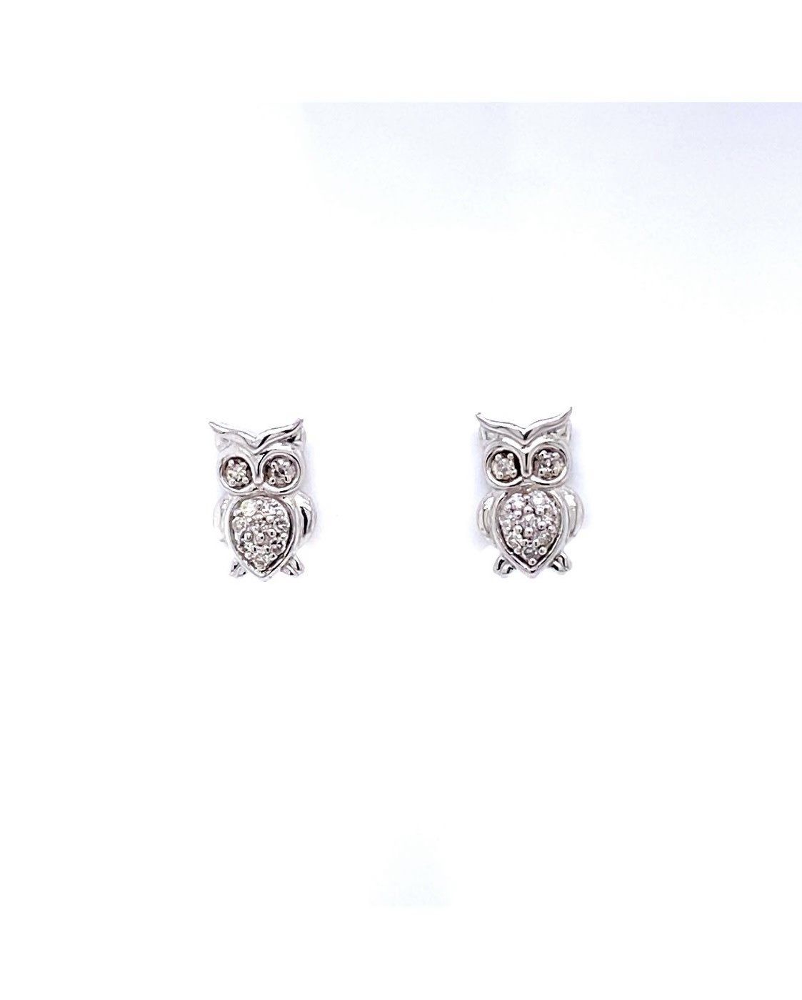 Sterling Silver Diamond Owl Earrings