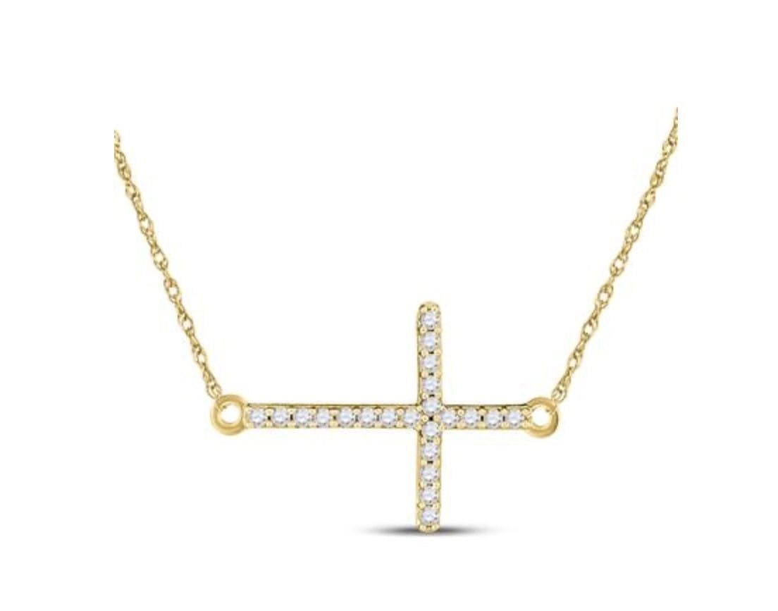 10K Yellow Gold Diamond Cross Necklace