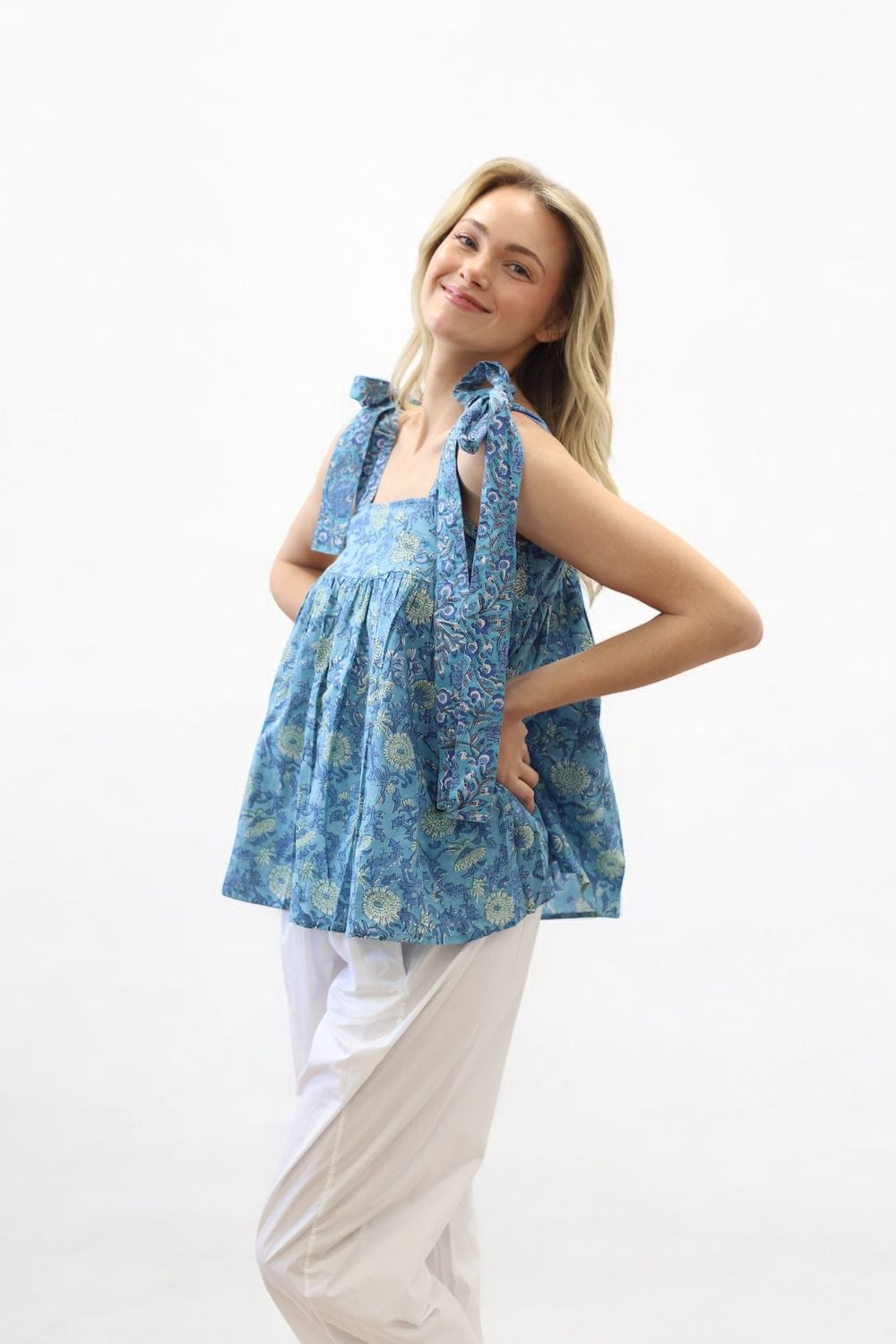Summer Tie Tank- Ocean Floral