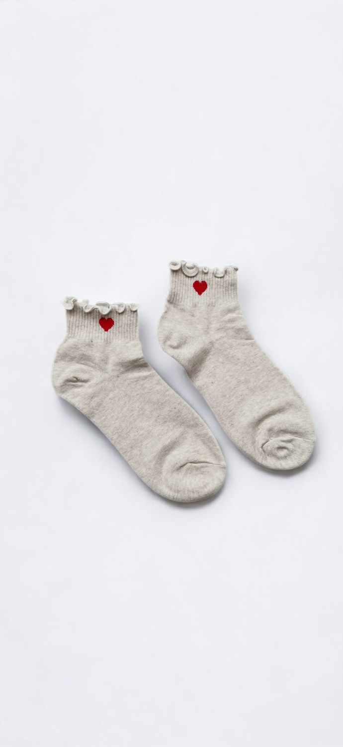 Oatmeal Heart Ruffle Socks