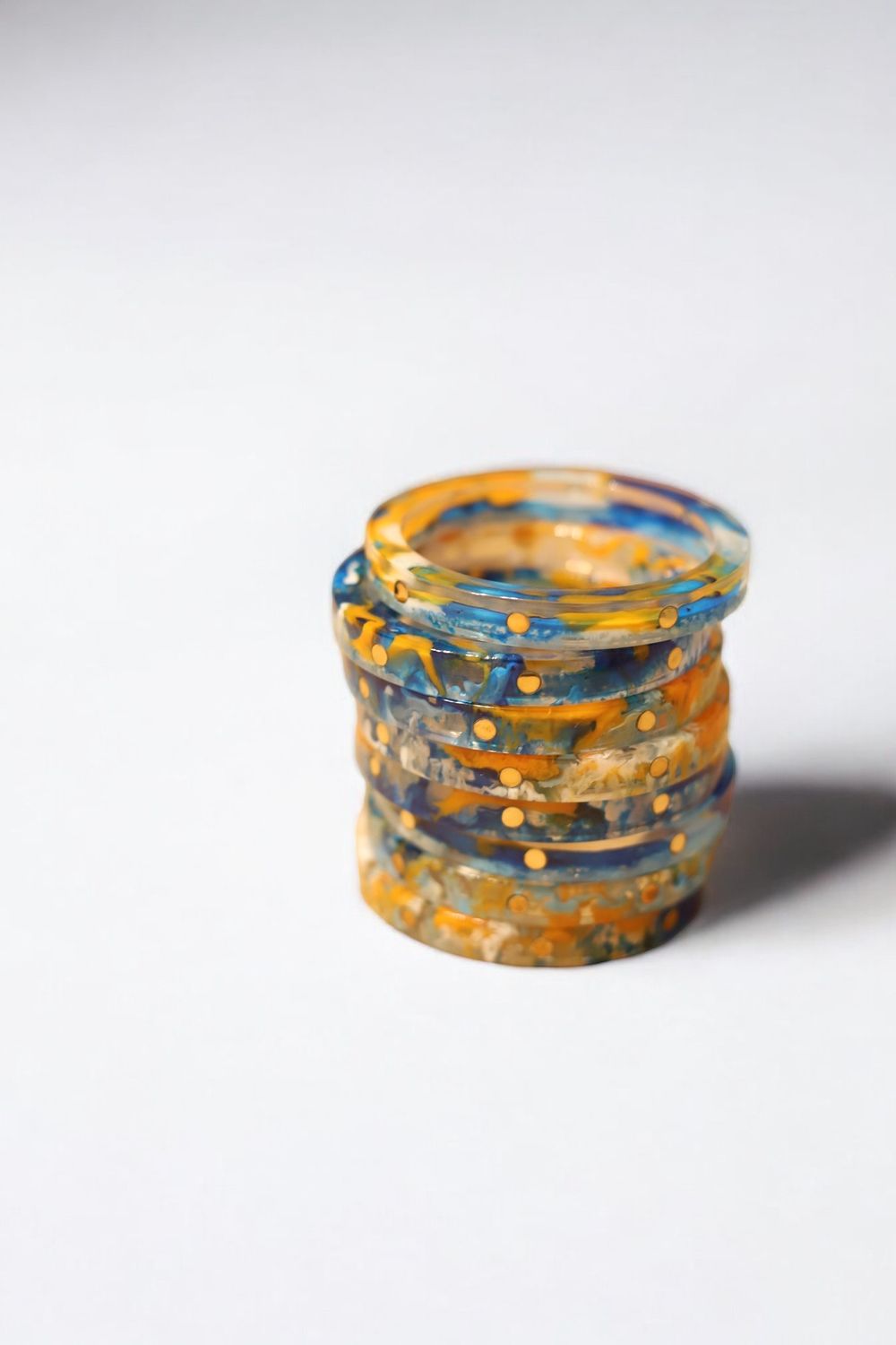 Resin &amp; Brass Thin Bangle | Orange &amp; Blue Mix