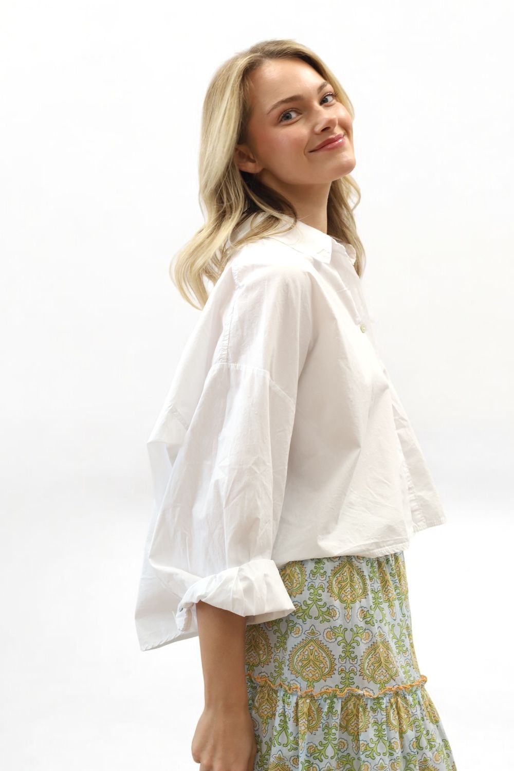 Poppy Crop Button Down- White