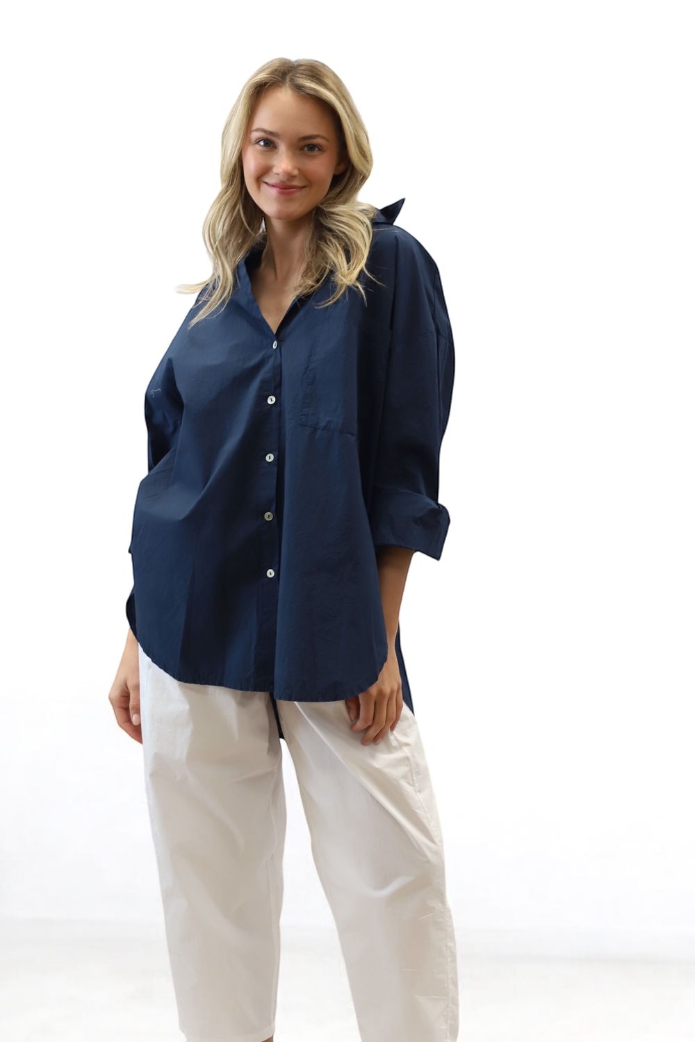 Poppy Button Down Navy