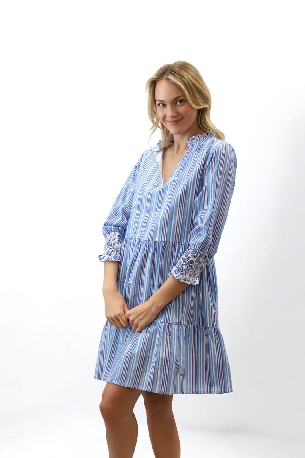 Brunch Dress- Blue Block Stripe