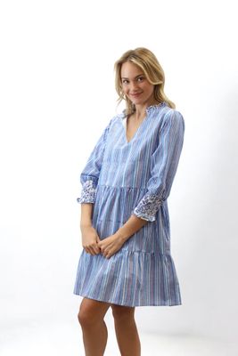Brunch Dress- Blue Block Stripe