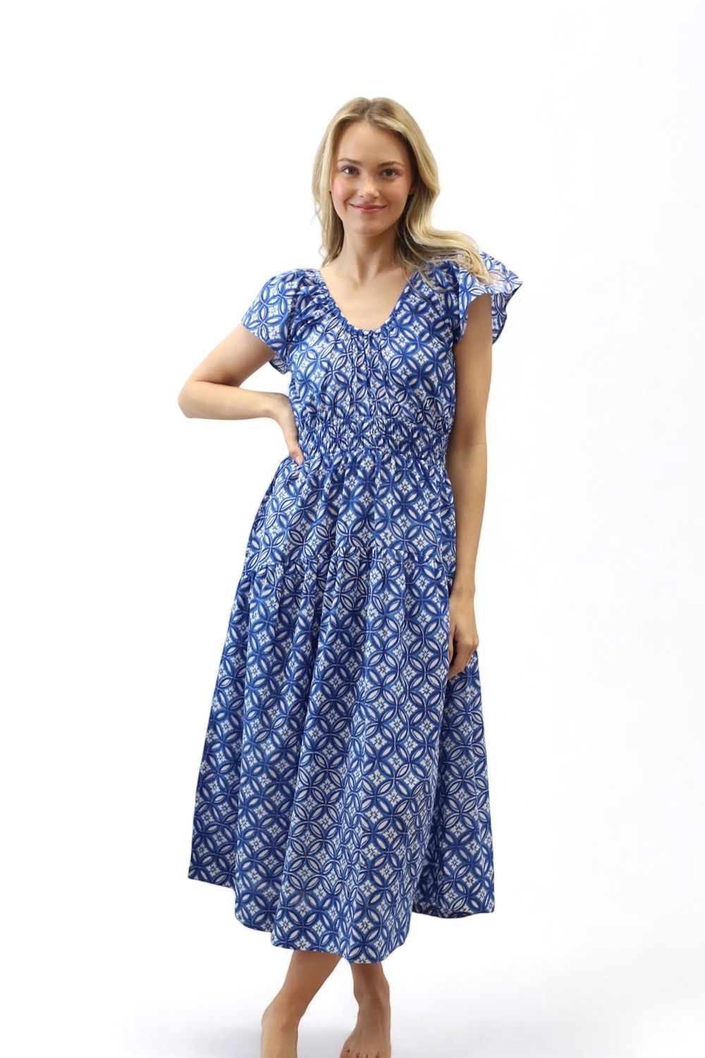 Savannah Dress- Blue Circles