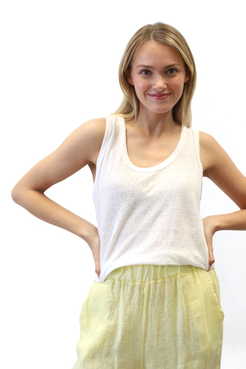 Everyday Slub Linen Layering Tank- White