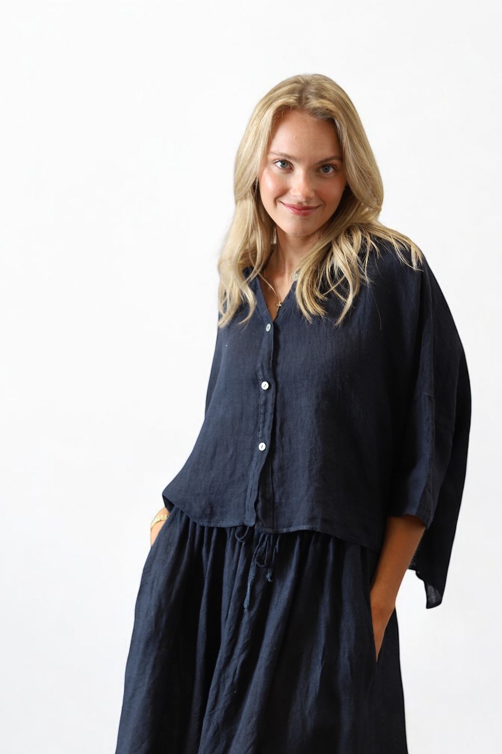 Flowy Linen Crop Blouse