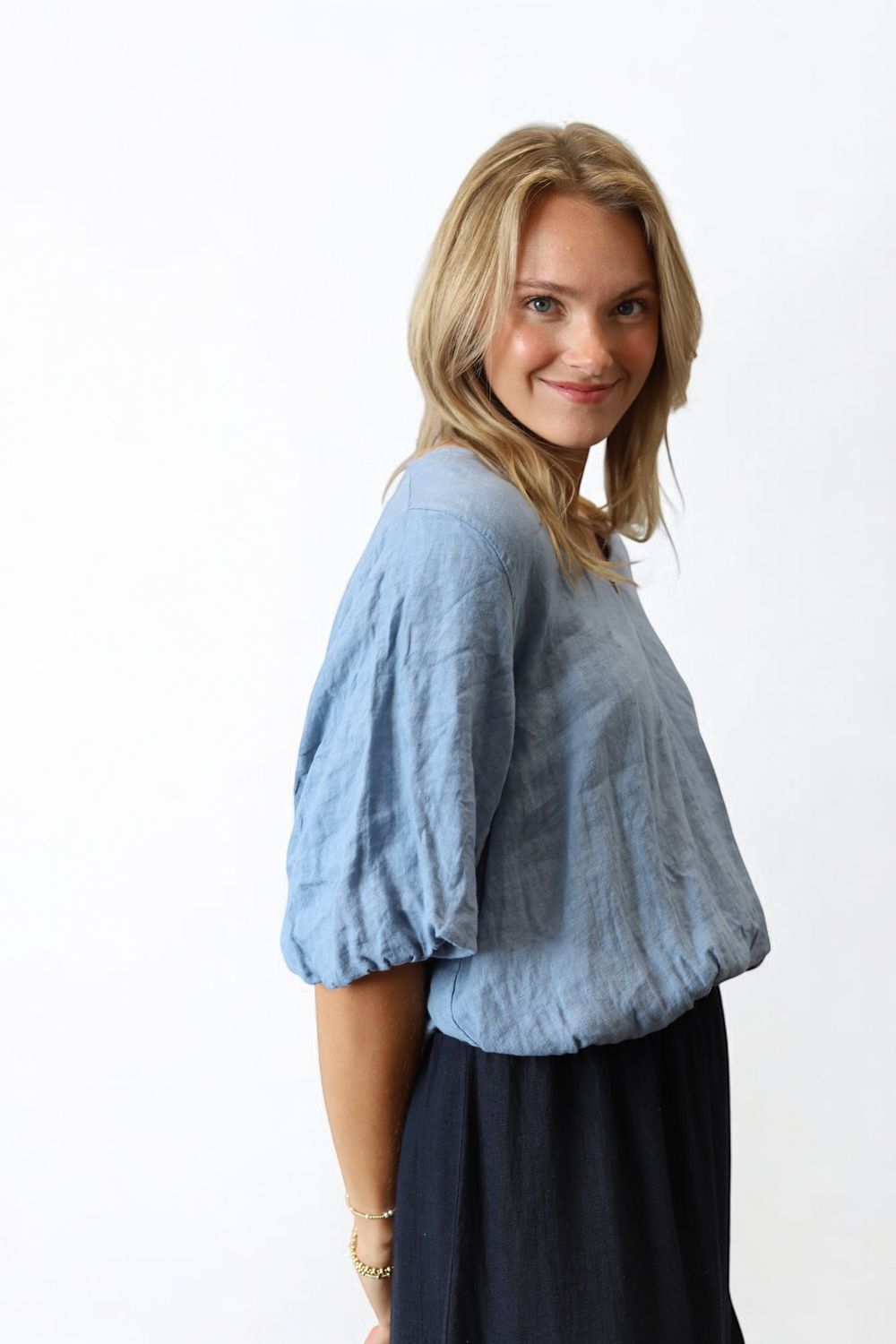 Sophie Cinched Blouse- Saltwater Blue