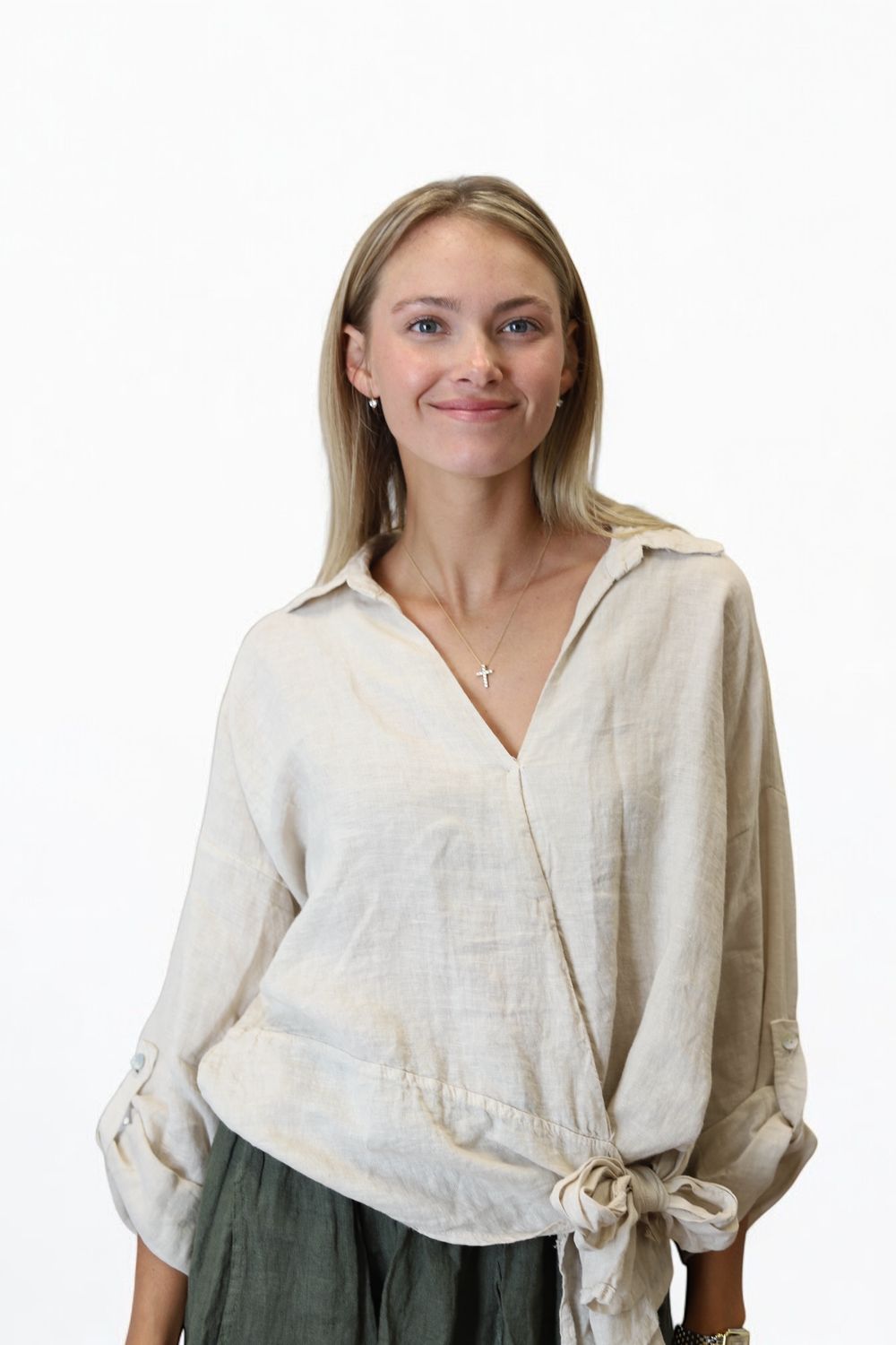 Linen Wrap Top- Beige