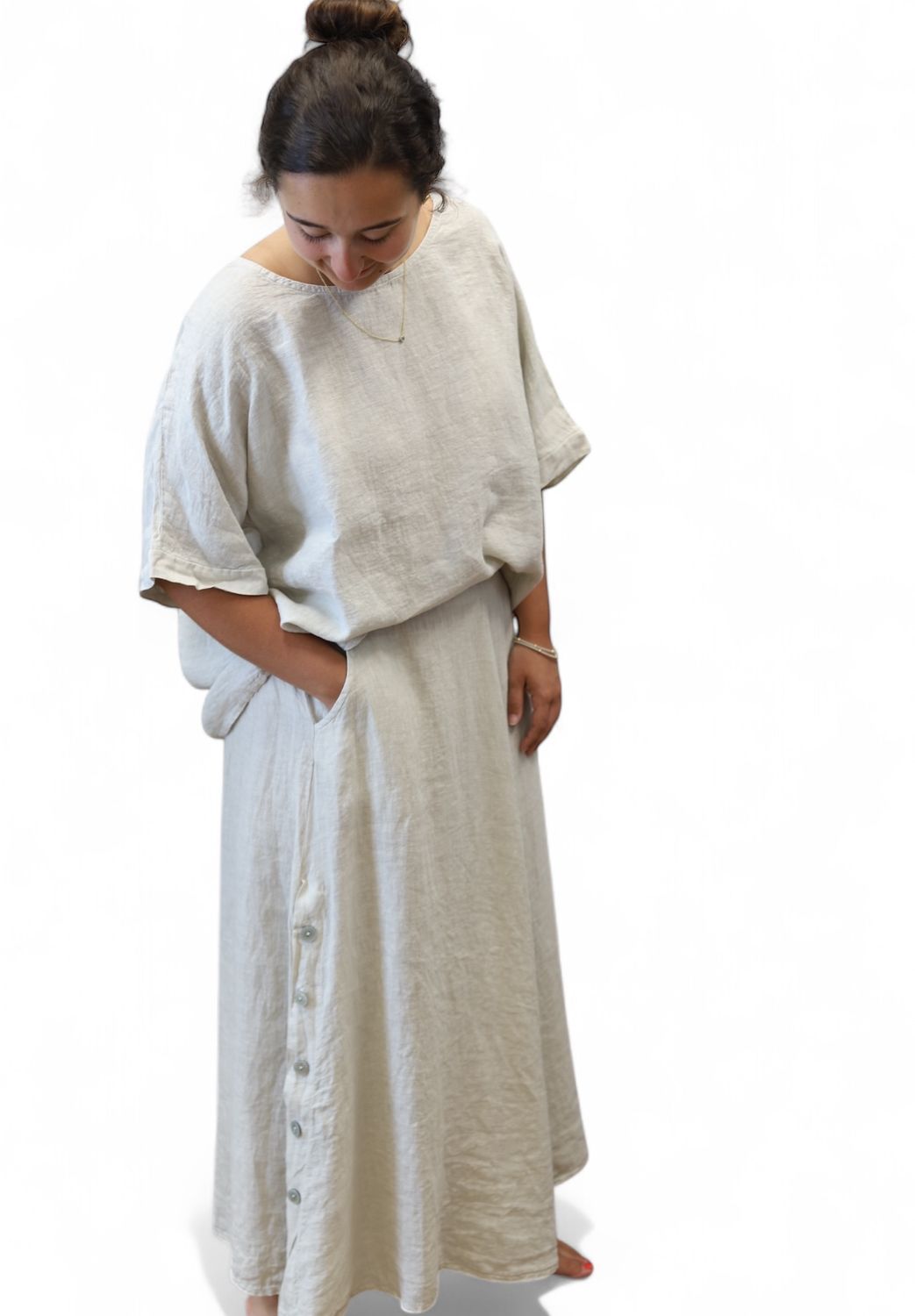 Oversized Linen Tee- Beige