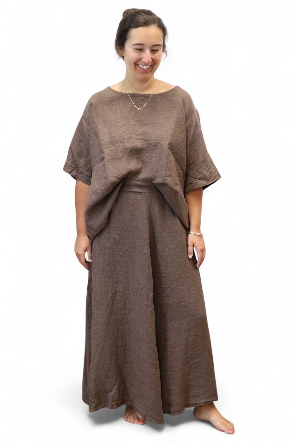 Oversized Linen Tee- Chocolate