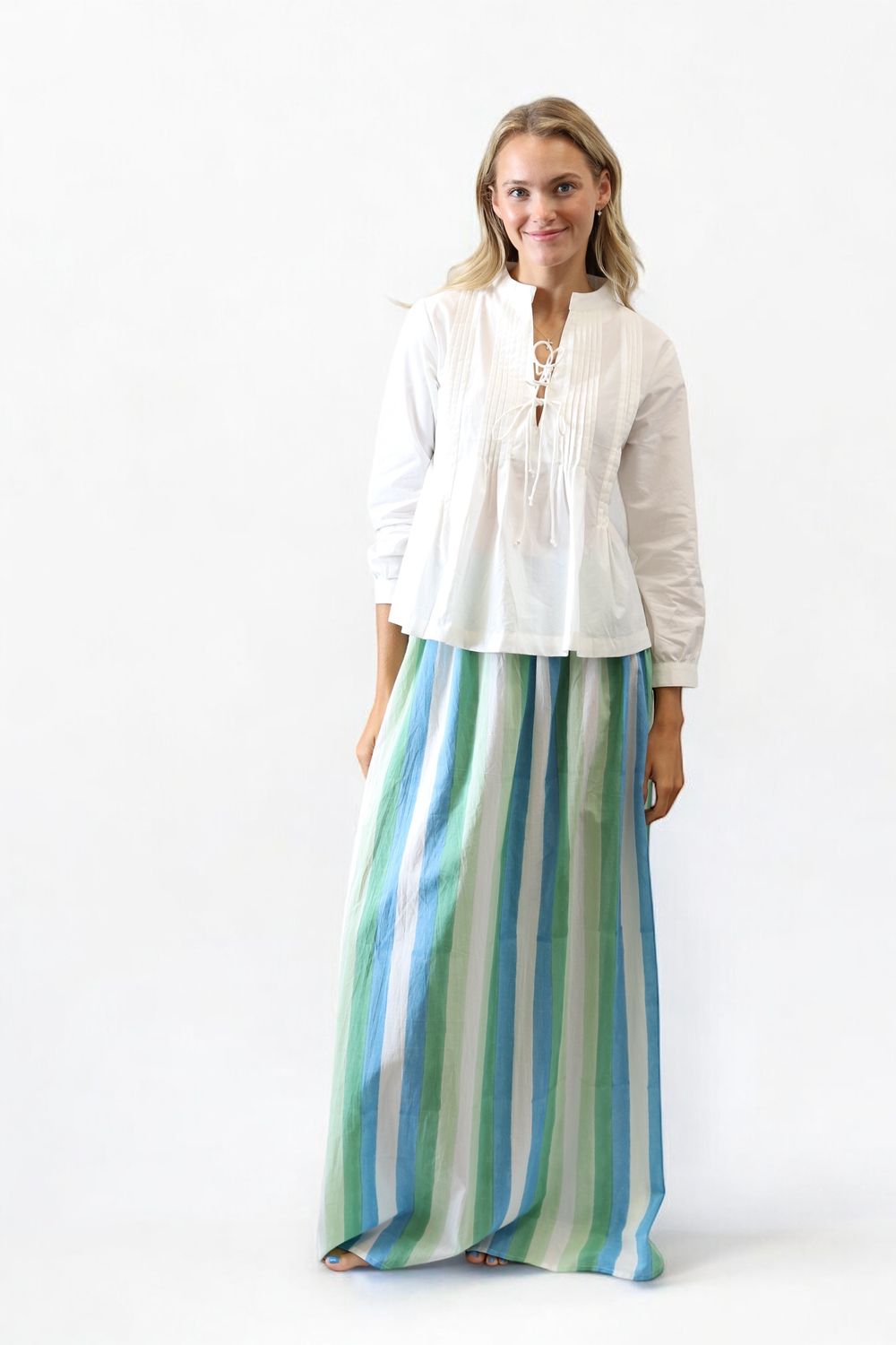 Simple Maxi Skirt- Watercolor Stripe