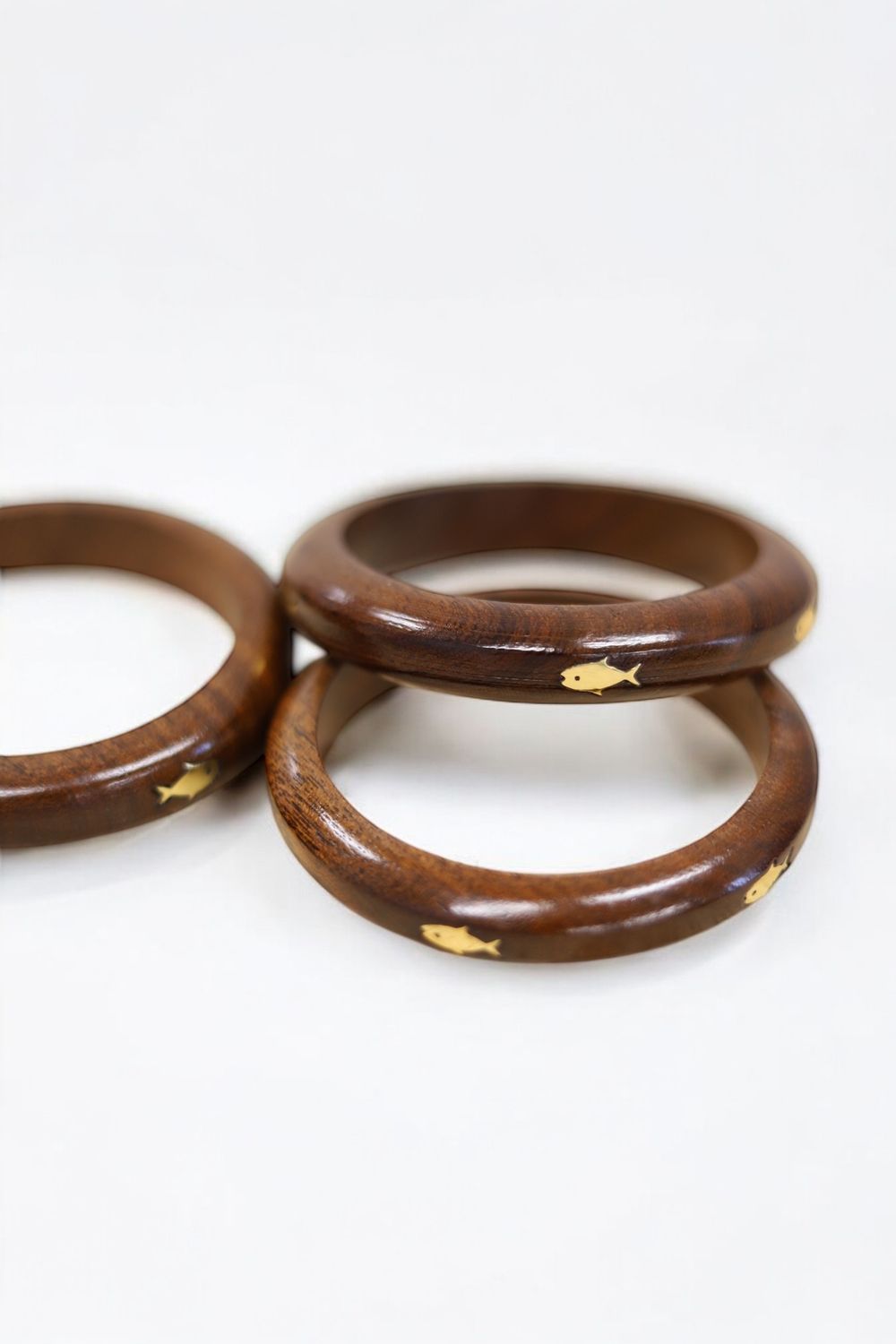 Wooden Bangle with Brass Fish