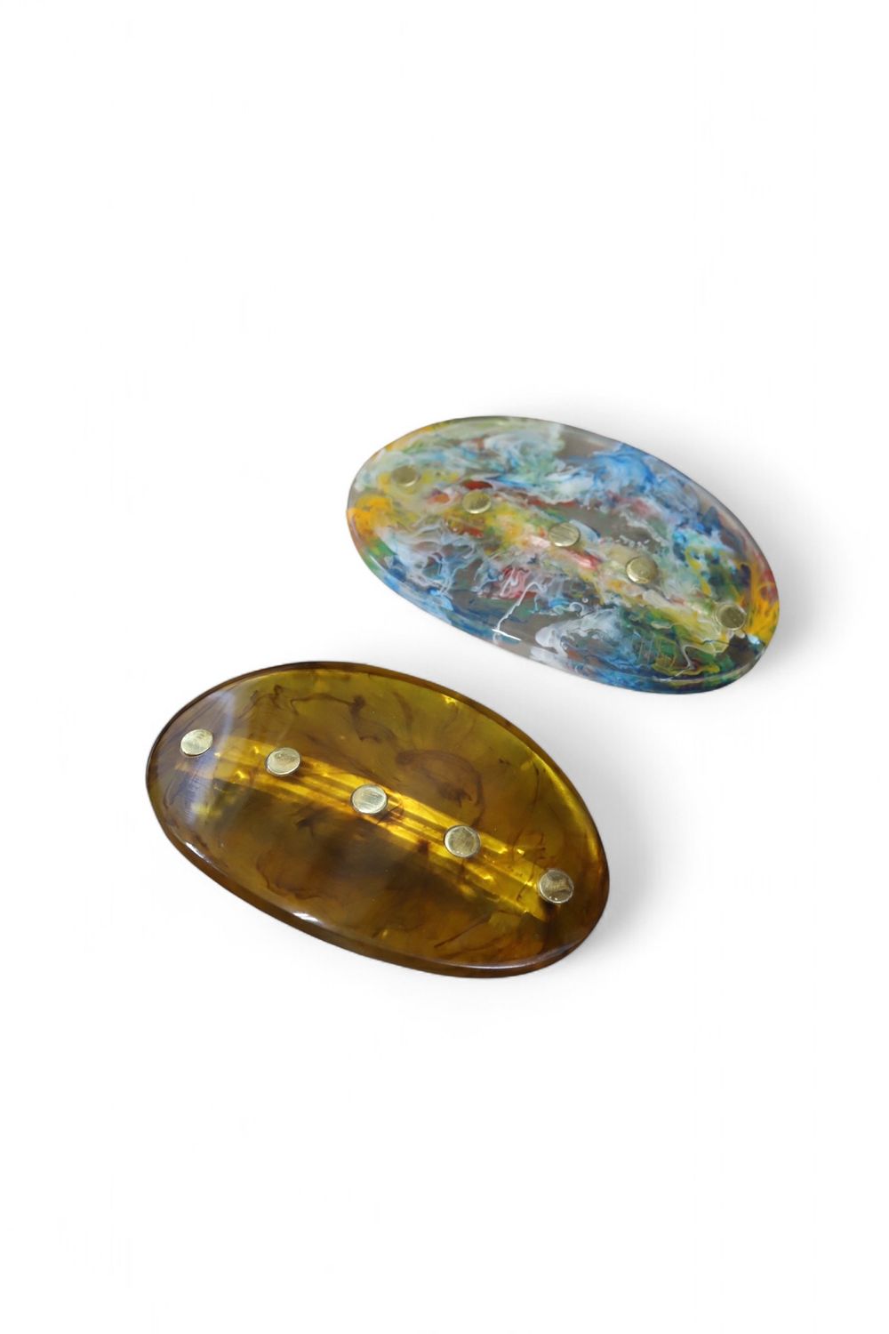 Oval Resin Barrette with Brass Studs 