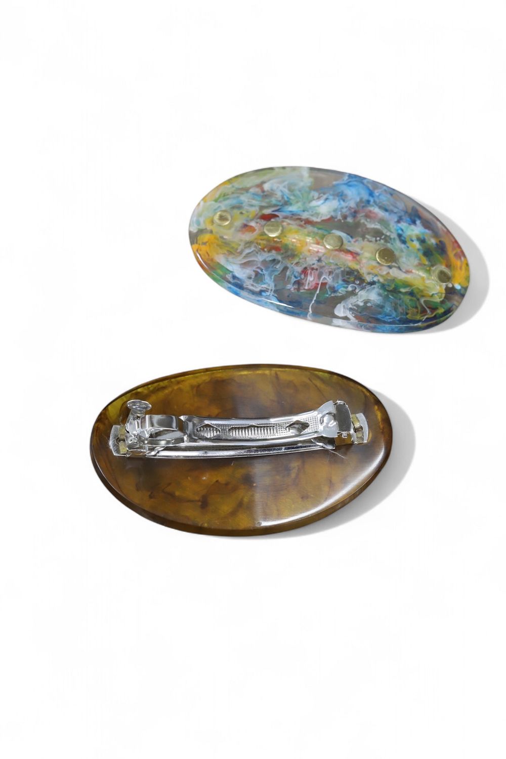 Oval Resin Barrette with Brass Studs 