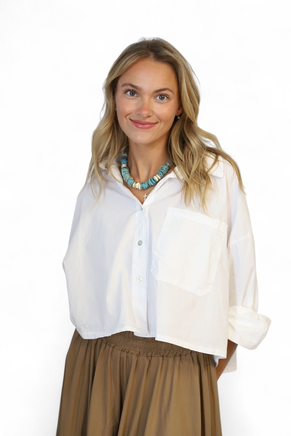 Poppy Crop Button Down- White