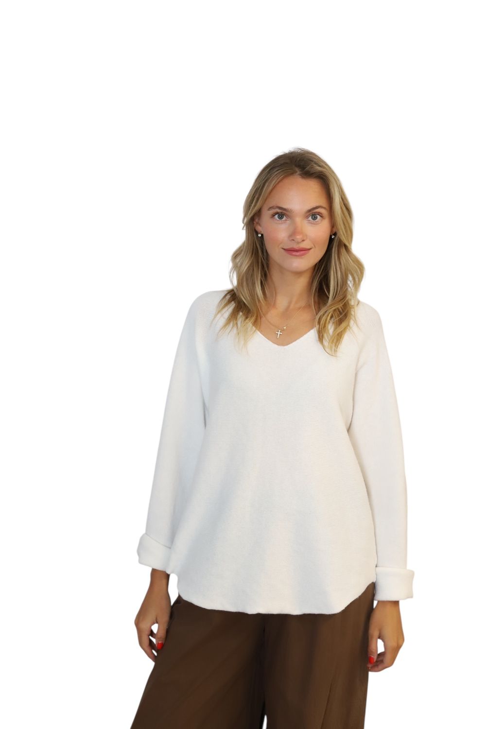 V-Neck Everyday Sweater- White