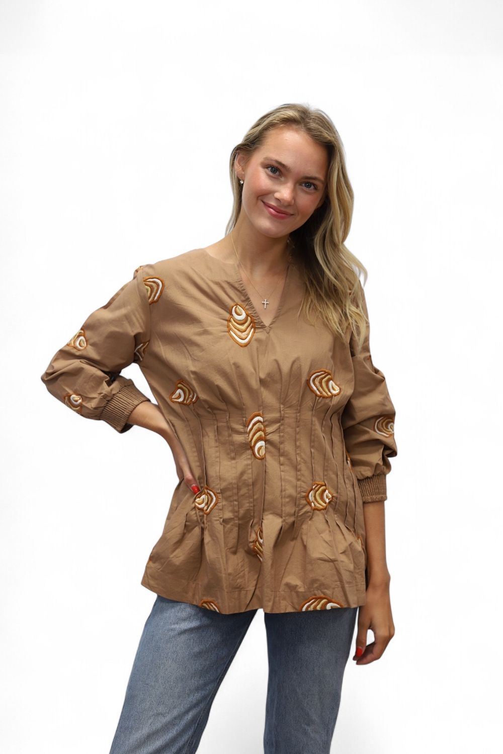 Dune Top- Embroidered Oyster