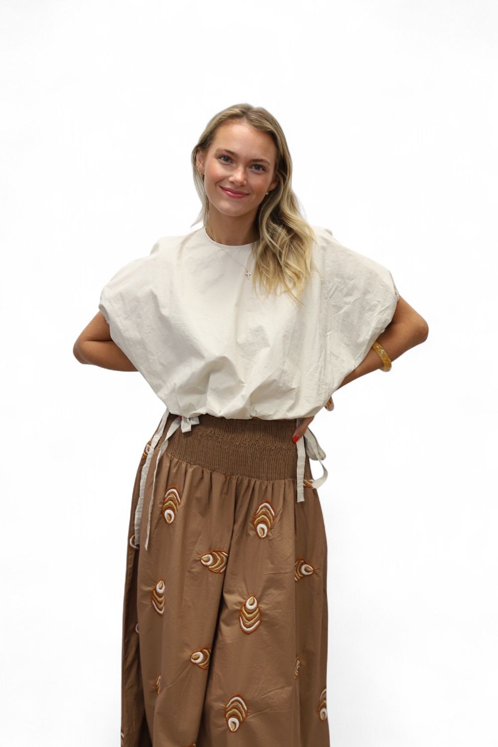 Poppy Skirt- Embroidered Oyster