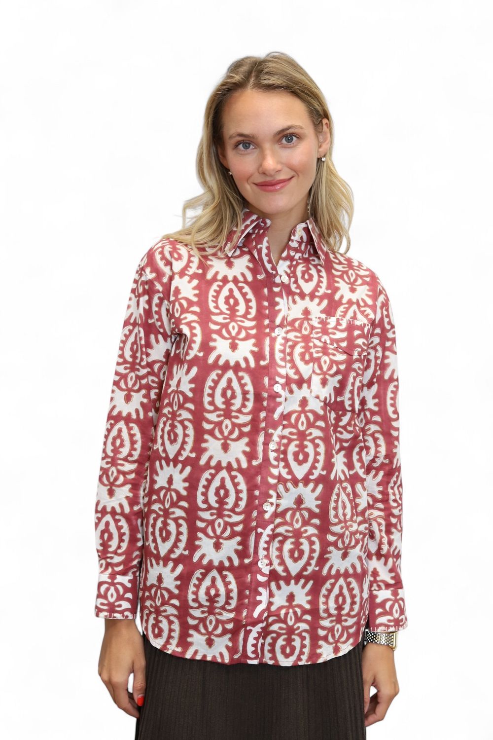 Beach Button Shirt- Terracotta Drift