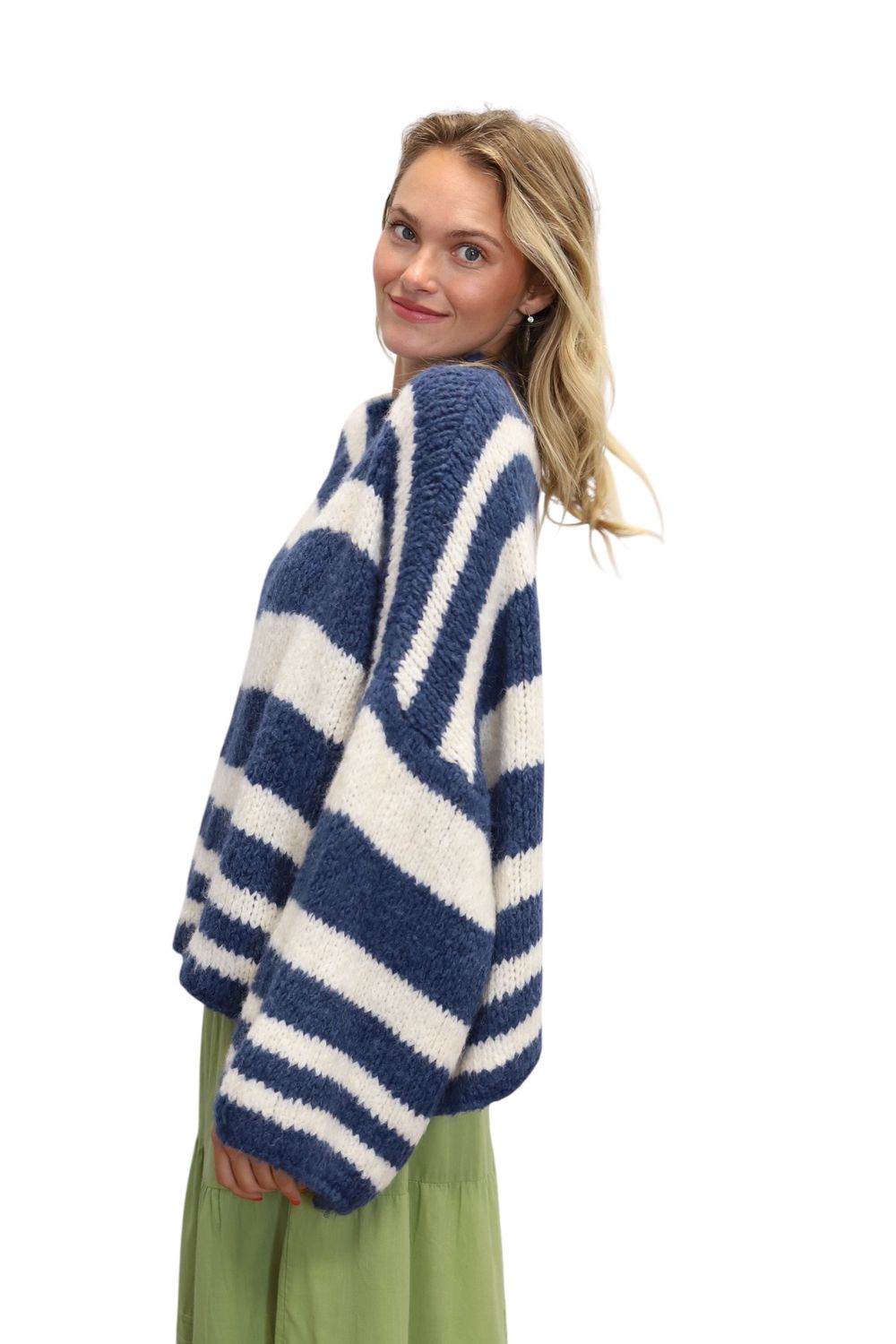 Fuzzy Stripe Sweater- Navy