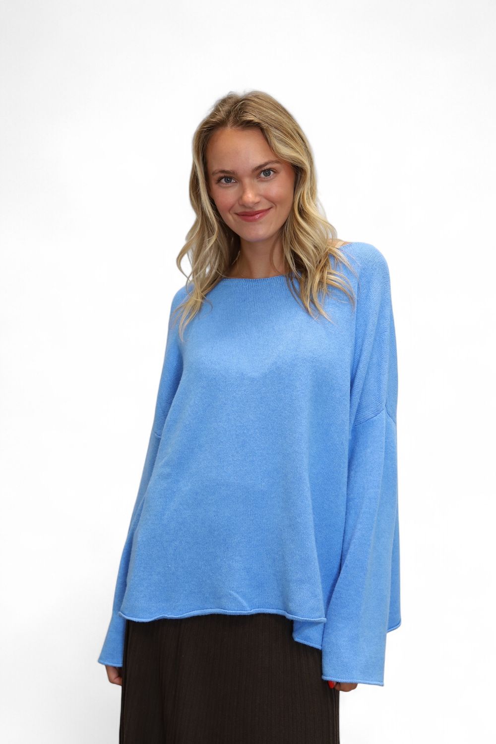 Bradley Rolled Hem Sweater- Blue Sky