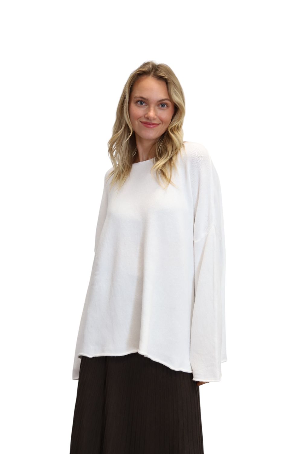 Bradley Rolled Hem Sweater- White