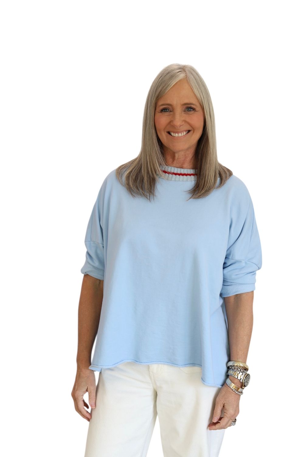 Sweatshirt with Red Stripe Collar