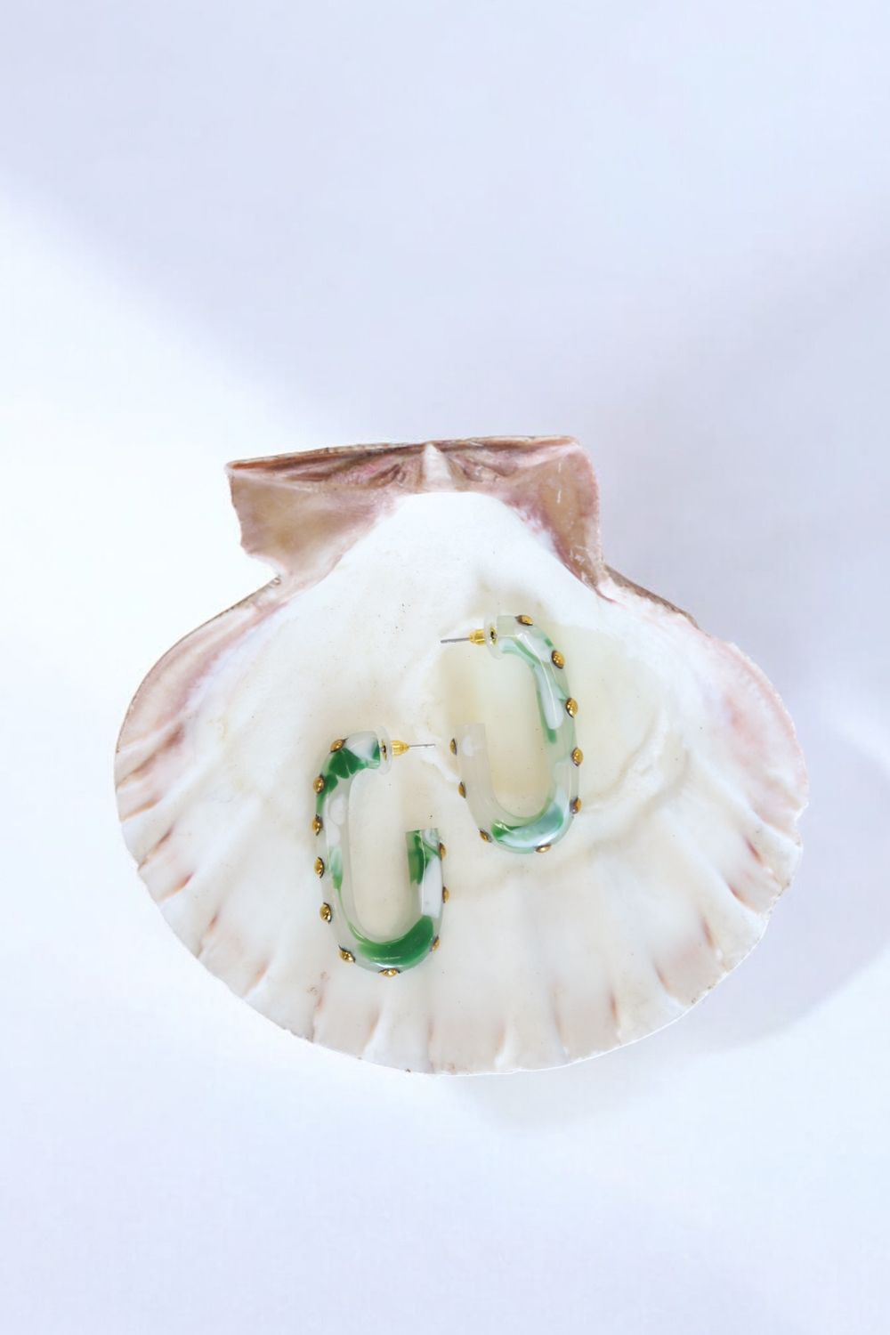 Resin &amp; Brass New Wave Hoops- Green