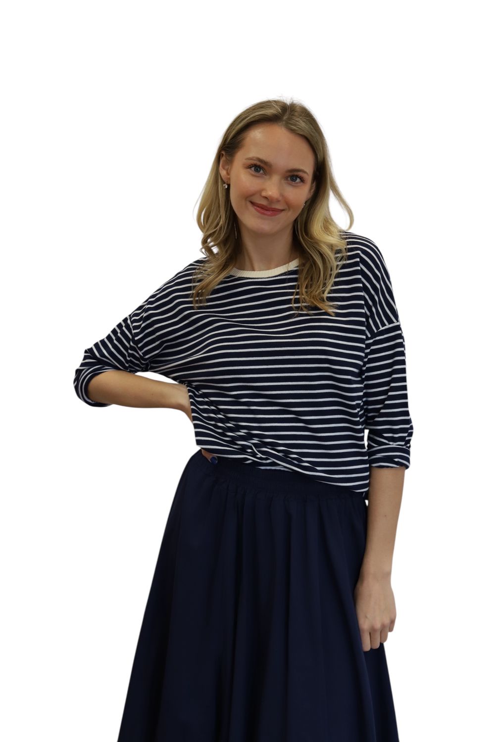 Sailor Stripe Sweater Tee- Navy with Natural